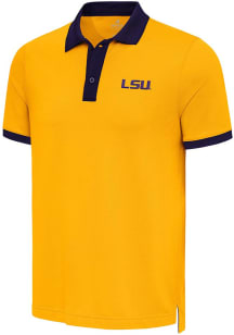 Antigua LSU Tigers Mens Gold Noble Colorblock Short Sleeve Polo