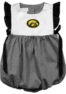 Vive La Fete Iowa Hawkeyes Baby Girls Black Gingham Bubble Short Sleeve Dress