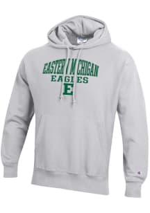 Champion Eastern Michigan Eagles Mens Ash Name and Mascot Reverse Weave Long Sleeve Hoodie