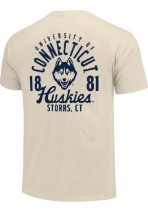 UConn Huskies Cream Mascot Overlay Short Sleeve T Shirt