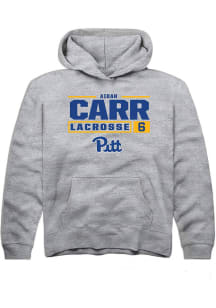 Aidan Carr  Rally Pitt Panthers Youth Grey NIL Stacked Box Long Sleeve Hoodie