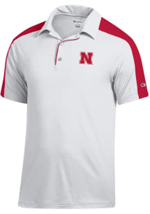 Champion Nebraska Cornhuskers Mens White Colorblocked Short Sleeve Polo