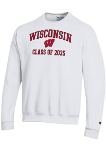 Champion Wisconsin Badgers Mens White Font Class of 2025 Powerblend Long Sleeve Crew Sweatshirt