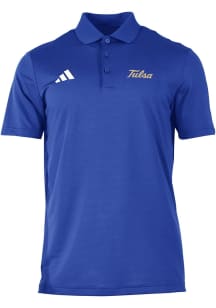 Adidas Tulsa Golden Hurricane Mens Blue Heat Seal Ottoman Short Sleeve Polo
