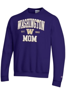 Champion Washington Huskies Mens Purple EST Date Mom Powerblend Long Sleeve Crew Sweatshirt