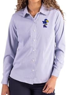 Cutter and Buck Kansas Jayhawks Womens Vault Epic Confidence Pinstripe Long Sleeve Blue Dress Shir..