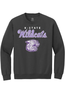 Summit Sportswear K-State Wildcats Mens Anthracite Script Mascot Long Sleeve Crew Sweatshirt