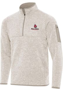 Antigua Ball State Cardinals Mens Oatmeal Fortune Long Sleeve Qtr Zip Pullover