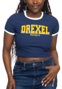 Drexel Dragons Womens Navy Blue Ribbed Ringer Baby Short Sleeve T-Shirt