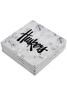 Nebraska Cornhuskers Marble Coaster - White