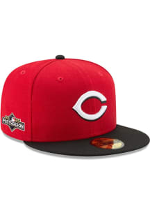 New Era Cincinnati Reds Mens Red 2025 Road Post Season Side Patch 59FIFTY Fitted Hat