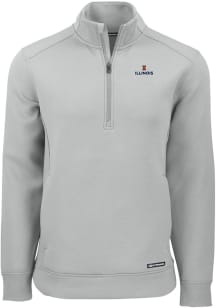 Cutter and Buck Illinois Fighting Illini Mens Ash Roam Long Sleeve Qtr Zip Pullover