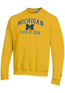 Champion Michigan Wolverines Mens Yellow Font Class of 2028 Powerblend Long Sleeve Crew Sweatshirt