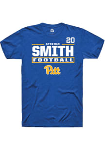 Synkwan Smith Pitt Panthers Blue Football NIL Stacked Box Short Sleeve Player T Shirt