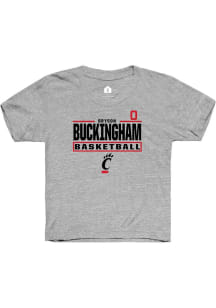 Bryson Buckingham Cincinnati Bearcats Youth Grey NIL Stacked Box Player Tee