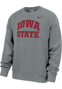 Nike Iowa State Cyclones Mens Grey Arch Name Club Fleece Long Sleeve Crew Sweatshirt