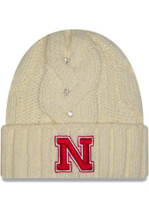 New Era Nebraska Cornhuskers White DL Rhinestone Cable Cuff Womens Knit Hat