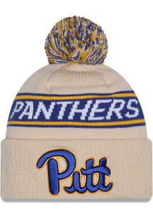 New Era Pitt Panthers Natural DL Team Slogan Pom Cuff Mens Knit Hat
