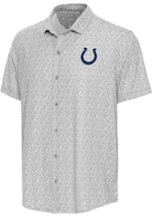 Antigua Minnesota Vikings Mens Grey Lianthus Short Sleeve Dress Shirt