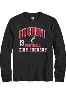 Zion Johnson Cincinnati Bearcats Black Football NIL Arch Logo Long Sleeve Player T Shirt