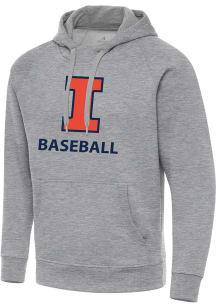 Antigua Illinois Fighting Illini Mens Grey Heather Baseball Victory Long Sleeve Hoodie