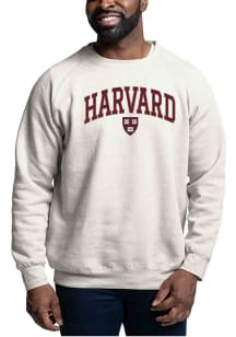 League Harvard Crimson Mens White Arched Team Name Long Sleeve Crew Sweatshirt