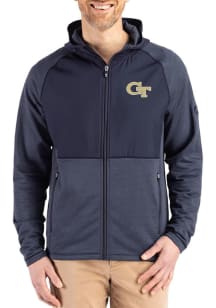 Cutter and Buck GA Tech Yellow Jackets Mens Navy Blue Peshastin Long Sleeve Full Zip Jacket
