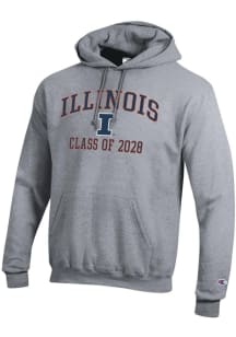 Champion Illinois Fighting Illini Mens Grey Font Class of 2028 Powerblend Long Sleeve Hoodie