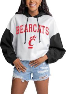 Gameday Couture Cincinnati Bearcats Womens White Good Time Drop Shoulder Colorblock Crop Hooded Sw..