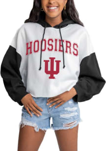 Gameday Couture Indiana Hoosiers Womens White Good Time Drop Shoulder Colorblock Crop Hooded Sweat..