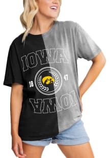 Gameday Couture Iowa Hawkeyes Womens Black Crossroads Split Bleach Dye Short Sleeve T-Shirt