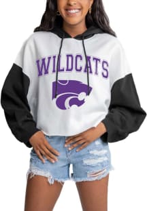 Gameday Couture K-State Wildcats Womens White Good Time Drop Shoulder Colorblock Crop Hooded Sweat..