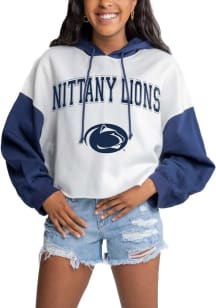 Gameday Couture Penn State Nittany Lions Womens White Good Time Drop Shoulder Colorblock Crop Hood..