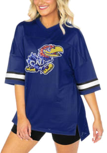 Kansas Jayhawks Womens Gameday Couture Rookie Move Oversized Sequins Fashion Football Jersey - Blu..