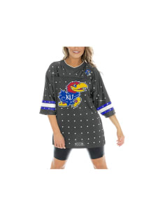 Kansas Jayhawks Womens Gameday Couture Kickoff Time Rhinestone Fashion Football Jersey - Anthracit..