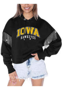 Gameday Couture Iowa Hawkeyes Womens Black Big Ambitions Rhinestone Fringe Hooded Sweatshirt