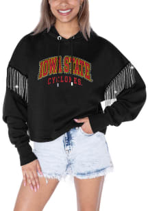 Gameday Couture Iowa State Cyclones Womens Black Big Ambitions Rhinestone Fringe Hooded Sweatshirt