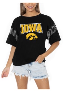 Gameday Couture Iowa Hawkeyes Womens Black Irresistable Rhinestone Fringe Short Sleeve T-Shirt