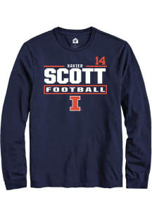 Xavier Scott Illinois Fighting Illini Navy Blue Football NIL Stacked Box Long Sleeve Player T Shir..