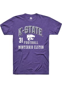 Monterrio Elston K-State Wildcats Purple Football NIL Arch Logo Short Sleeve Player T Shirt