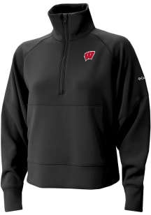 Columbia Wisconsin Badgers Womens Black Heat Seal Wickham Hills Qtr Zip Pullover