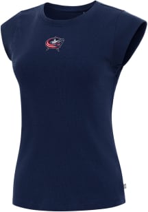 Antigua Columbus Blue Jackets Womens Navy Blue Show Off Short Sleeve T-Shirt
