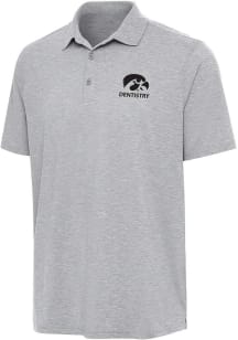 Antigua Iowa Hawkeyes Mens Grey Heather Dentistry Par 3 Short Sleeve Polo