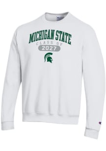 Champion Michigan State Spartans Mens White Class of 2027 Powerblend Long Sleeve Crew Sweatshirt