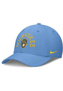 Nike Milwaukee Brewers Mens Light Blue Dri-Fit Arch Name & Logo Swooshflex Flex Hat