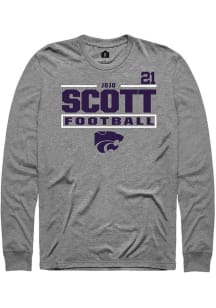 jojo scott K-State Wildcats Graphite Football NIL Stacked Box Long Sleeve Player T Shirt