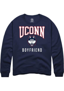 Summit Sportswear UConn Huskies Mens Navy Blue Boyfriend Long Sleeve Crew Sweatshirt