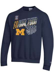 Champion Michigan Wolverines Mens Navy Blue MBB Final Four 2026 Powerblend Long Sleeve Crew Sweats..
