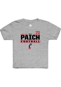 Cray Paich Cincinnati Bearcats Youth Grey NIL Stacked Box Player Tee