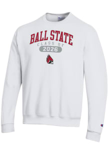 Champion Ball State Cardinals Mens White Pill Class of 2026 Powerblend Long Sleeve Crew Sweatshirt